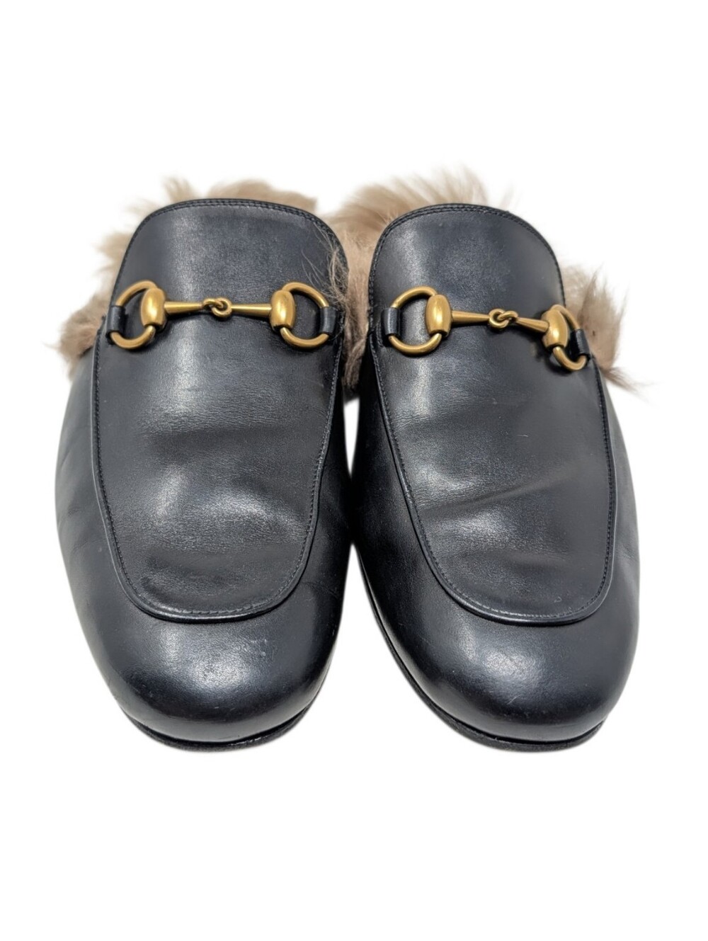 Gucci Men's Black Leather Horsebit Fur Princetown Mule Loafers Size 7 - Picture 8 of 13
